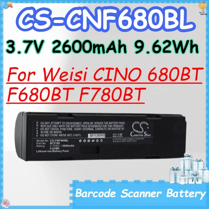 CS-CNF680BL 3.7V 2600mAh 9.62Wh Replace The Battery for Weisi CINO 680BT F680BT F780BT Barcode Scanner Rechargeable Batteries