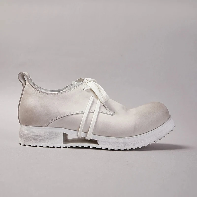 New Design Handmade Genuine Leather Thick-soled Derby Shoes Casual Height-enhancing Men Round-toe Outdoor Work Shoes