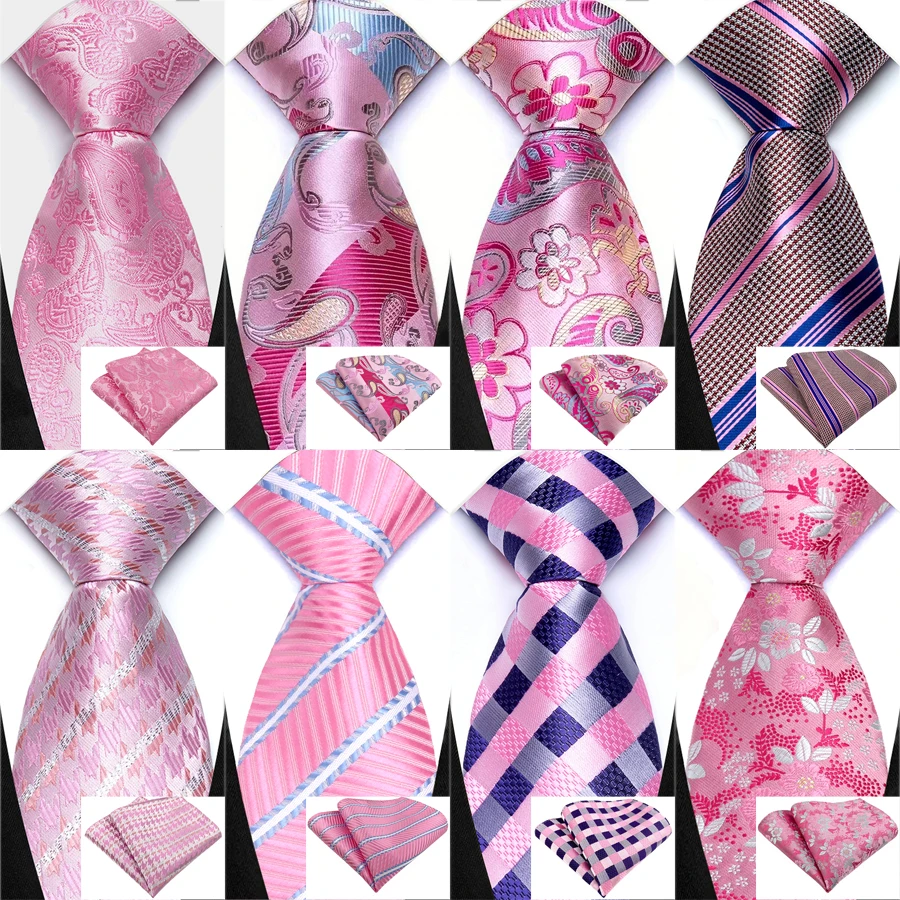 Rosa Farbe Herren Krawatte Einstecktuch Set Jacquard Blumen Streifen Solide Einstecktuch Krawatte Set für Männer Männlich Hochzeit Business Party