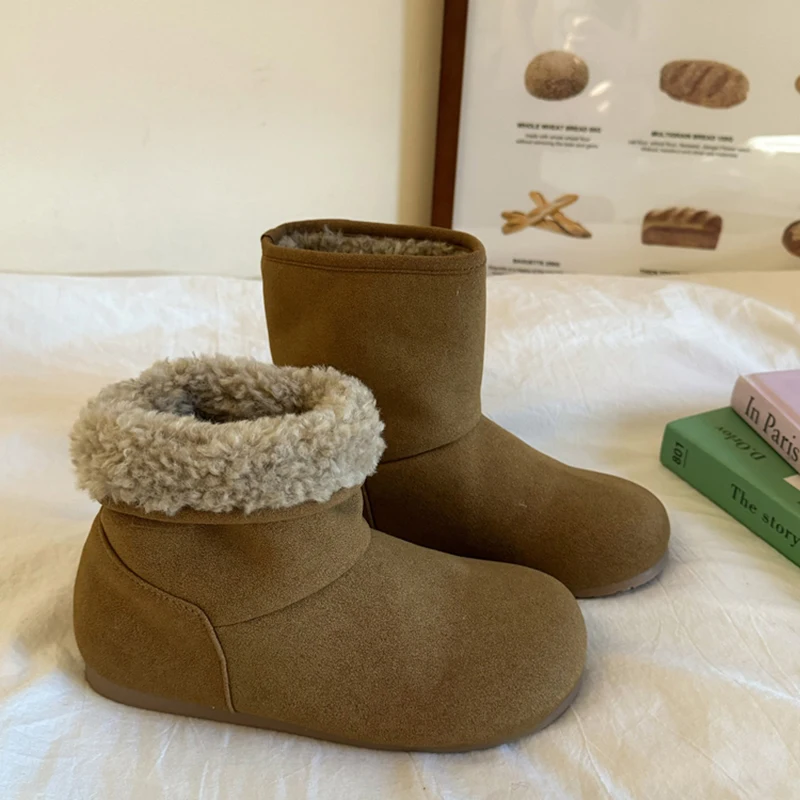

Женские теплые зимние ботинки на плоской подошве, модные короткие ботинки без шнуровки, удобная уличная хлопковая обувь для женщин