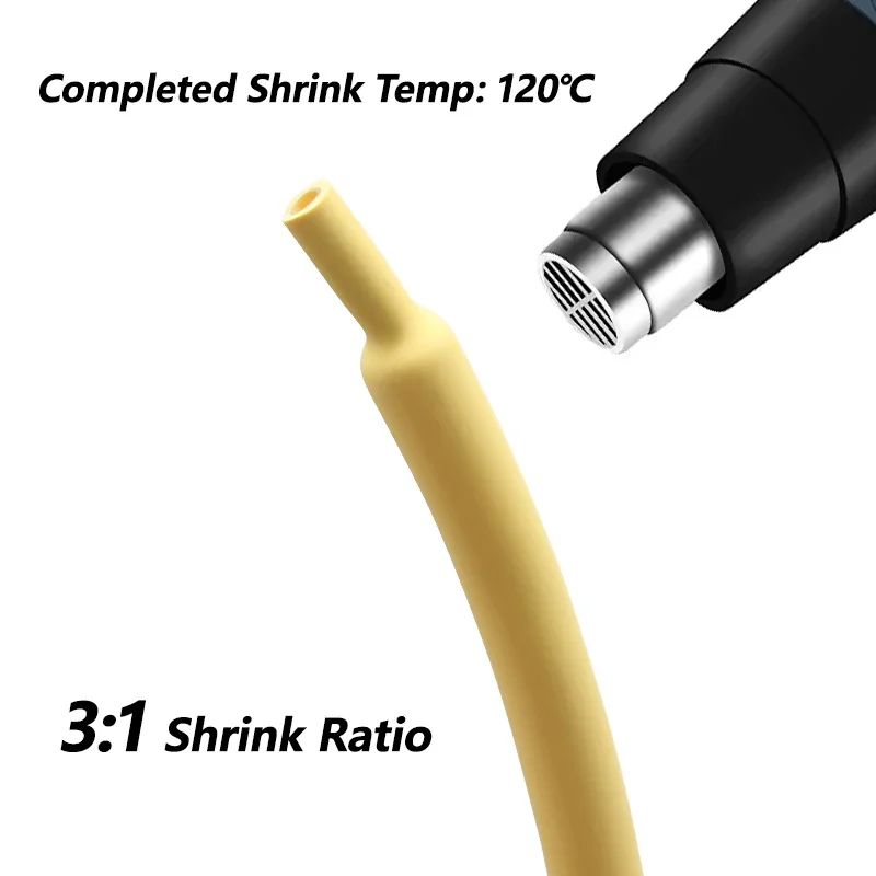 3:1 Yellow With Glue Heat Shrink Tube Dual Wall Tubing Diameter1.6 ~ 39mm Polyolefin Insulated Adhesive Lined Shrink Wrap Sleeve