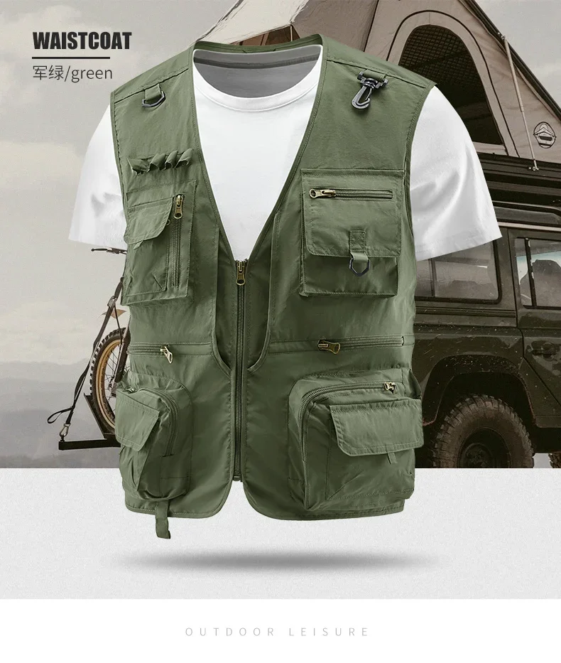 UPF50+ Ärmellose Jacke Herren Outdoor Sonnenschutz Utility-Weste Angelweste Leichtgewicht Übergröße Arbeitsbekleidung Oberteil Cargo-Weste – Detail 14