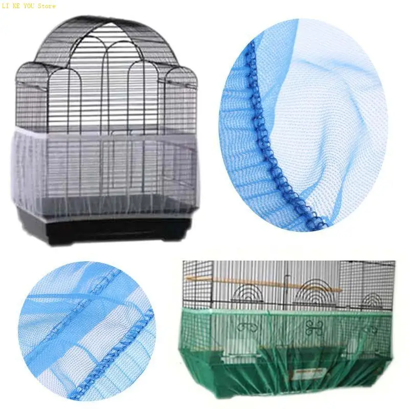 W3JE Nylon Mesh Bird Cage Cover Breathable Anti Dust Airy for Shell Skirt Net Catcher Guard Decoration Pet Supply