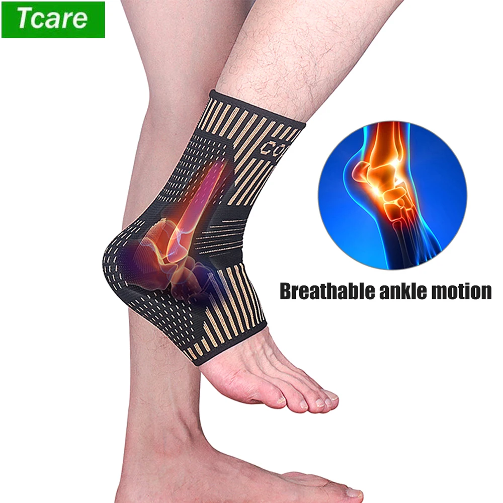 Tcare 1 PCS Sports Ankle Brace Copper Compression Sleeves Support 3D Weave Elastic Bandage Foot Protective Gear Gym Fitness New