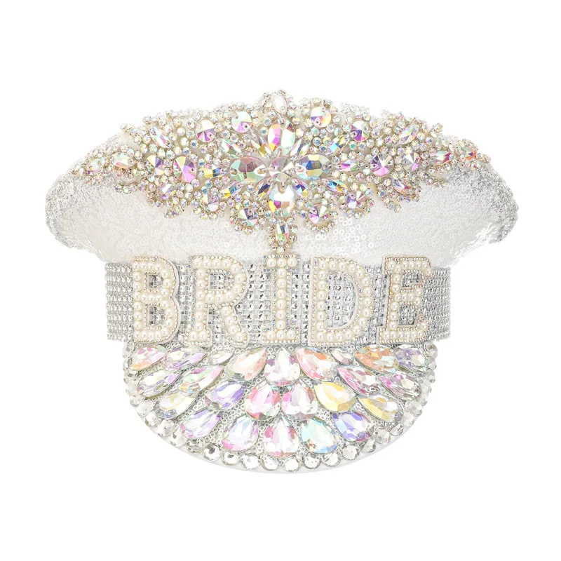 Luxury Rhinestone Bride Hats Bridal Shower Decor Rave Captain Hat Women Bachelorette Party Accessories