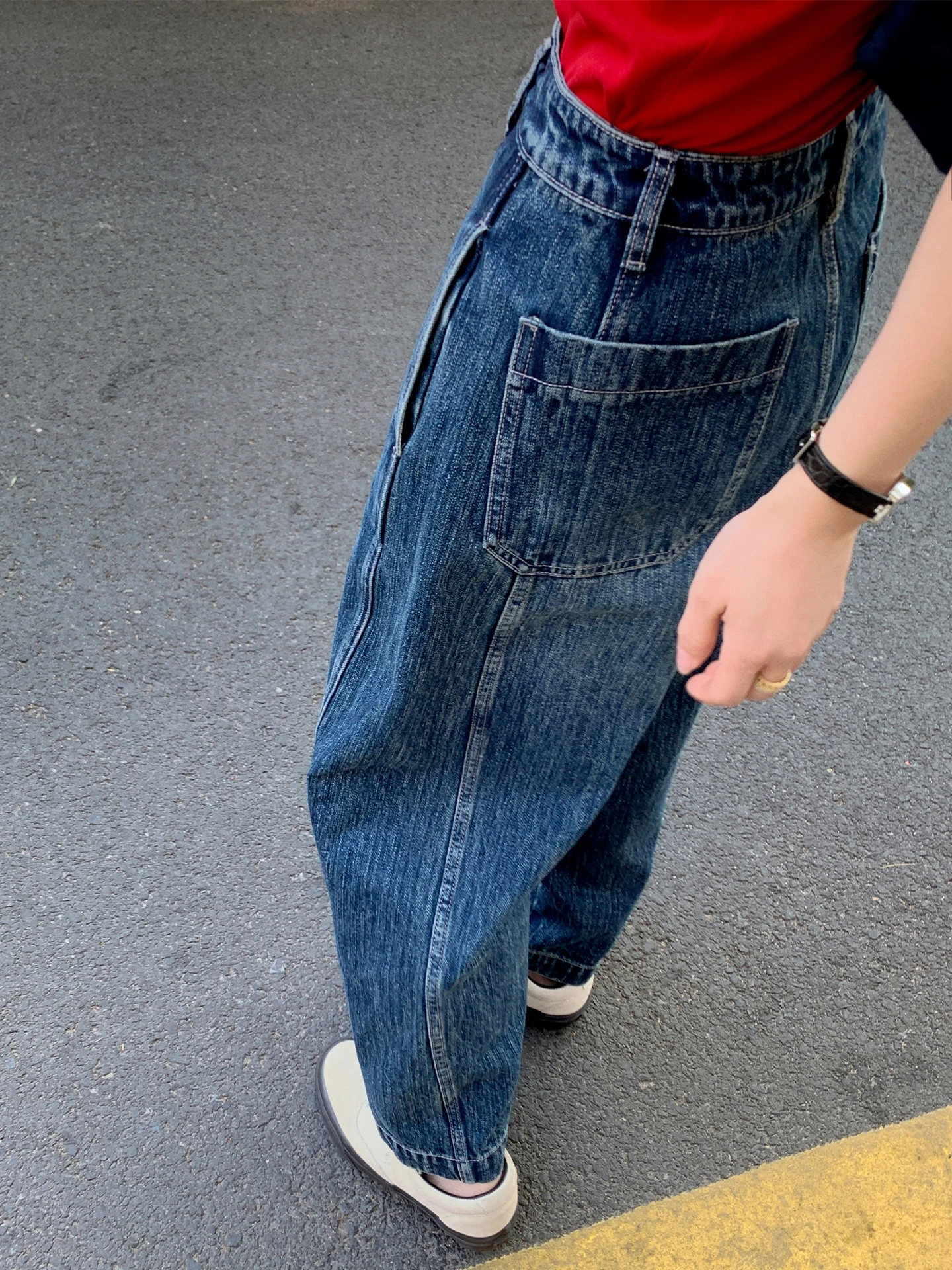 

Lebelin Sisy Casual Women's Jeans Retro Flared Micro Cone ape Slimming Versatile Pants Stand Waist Button Closure