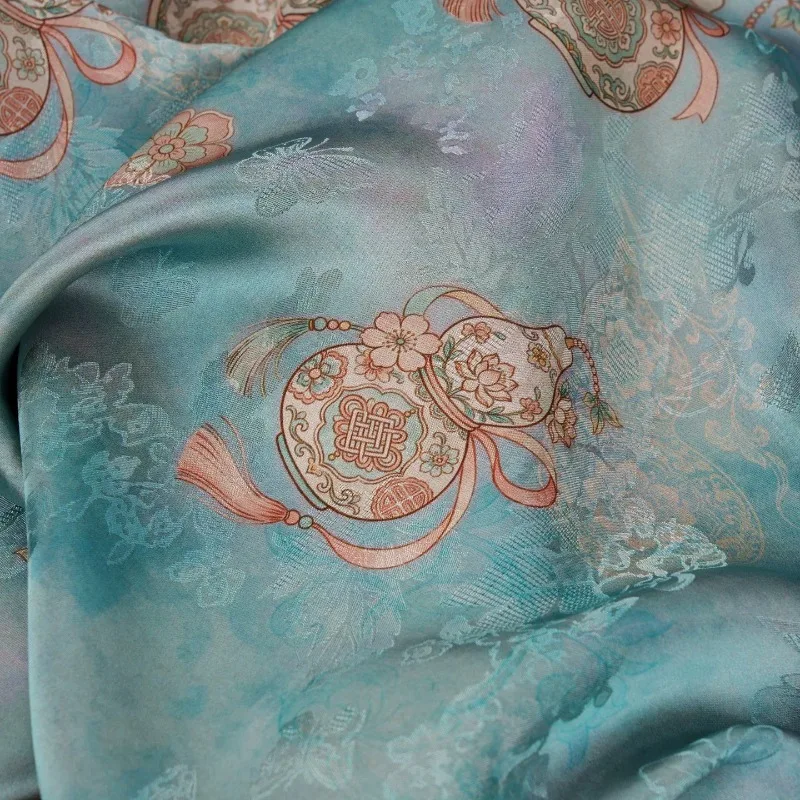 Jacquard Fabric Blue Gourd Floral Butterfly Soft Silky Breathable Lightweight Elegant Chinese Style Dress Hanfu Qipao DIY Sewing