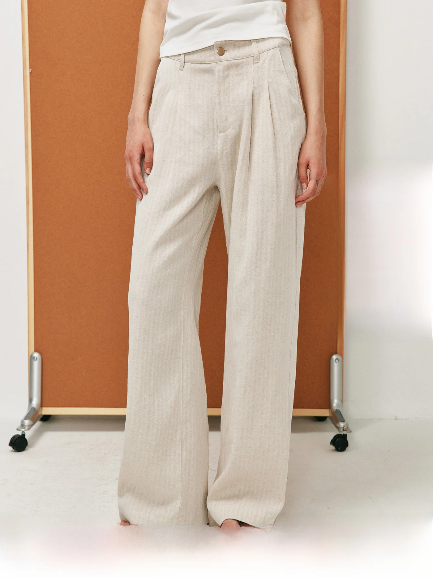 Linen Cotton Long Velvet Casual Pants Double Pleat Loose Slimming Tweed Pattern Comfortable Breathable Women's Summer Trousers