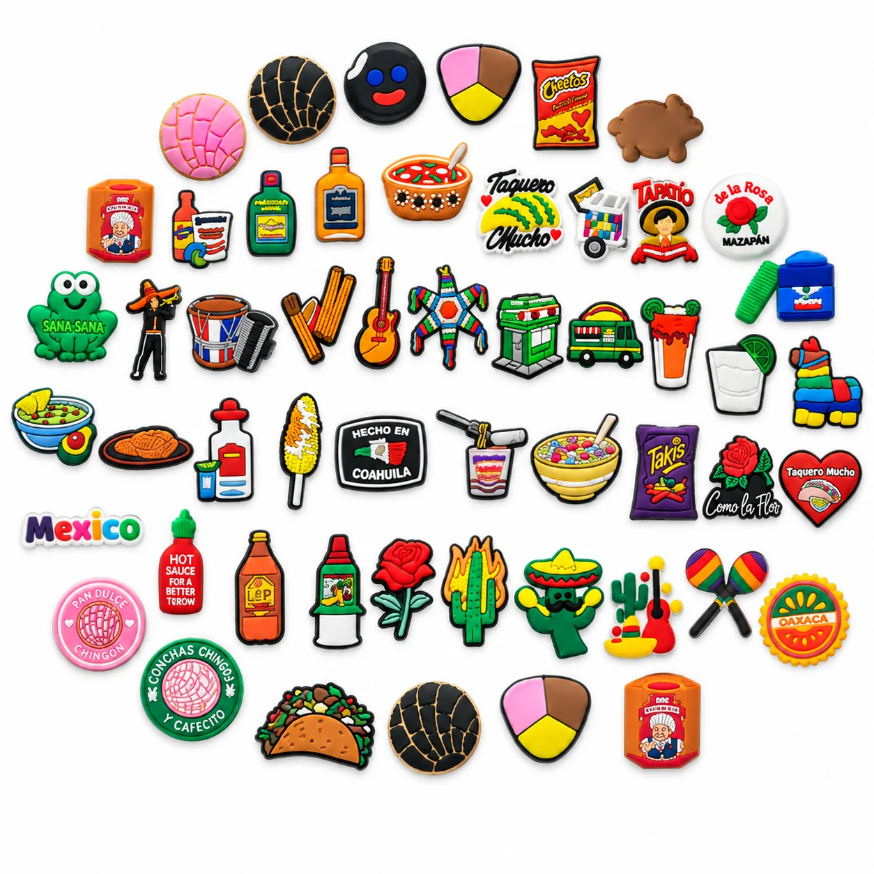 50pcs Mexican Culture Shoe Charms Set Taco Cactus PVC Pins for Clogs Latin Food Accessories Gift for Men Women Teens Kids