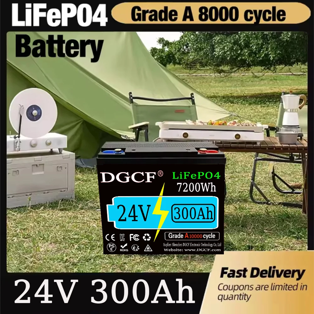 

24V 300Ah-500Ah 12000Wh LiFePO4 Battery, Built-in 200A BMS, Rechargeable Battery, for RV/Camper, Solar, Marine, Overland/V