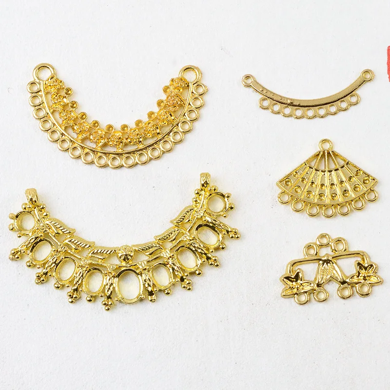 

100Pcs sets antique series hair crown semi-round porous pendant fan-shaped DIY classical bridal headdress accessories material