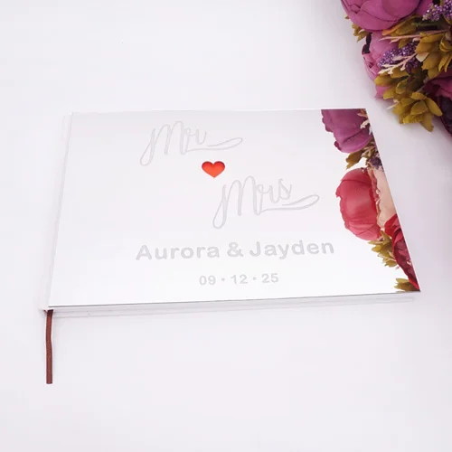 25*18cm Custom Mr&Mrs Red Heart Wedding Signature Guest Book Acrylic Mirror Cover Personalized Blank Scrapbook Party Gift