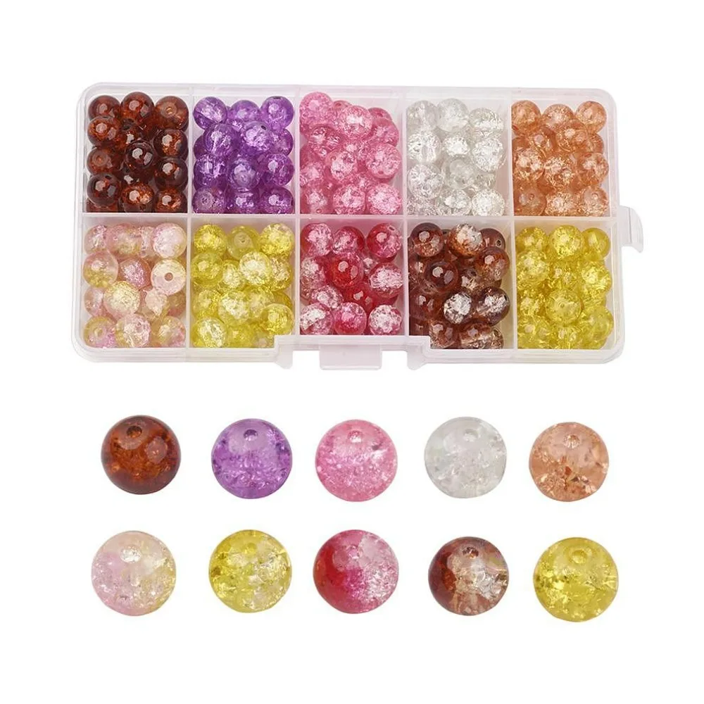 

1box Transparent Crackle Glass Beads Round Mixed color 4mm Hole: 1.1~1.3mm 1500~1550pcs/box