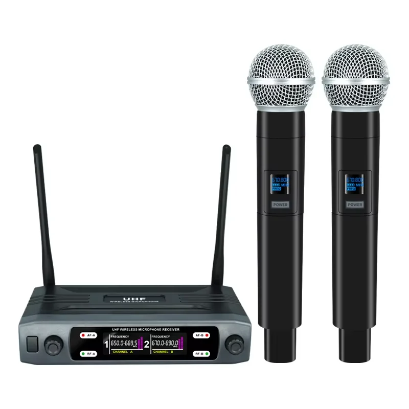 Professional Wireless Microphone Dual Channel UHF Fixed Channel Stage Performance Live Speech