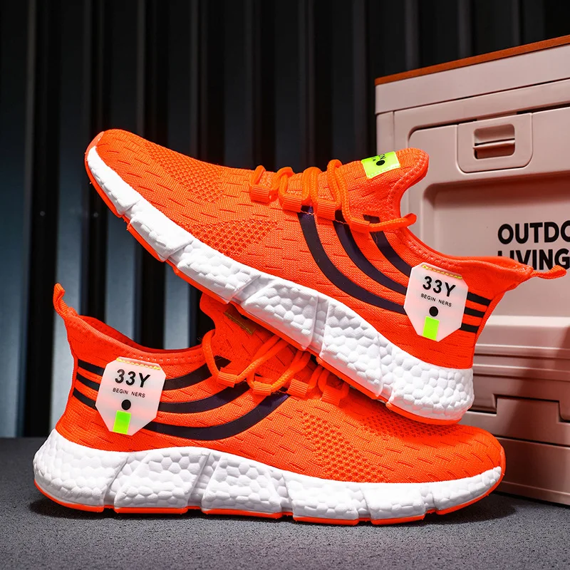 Fashion Orange Men's Sport Sneakers 2024 Summer Breathable Mesh Hot Running Shoes Womens Trainers Casual Sports Shoes Size 36-46