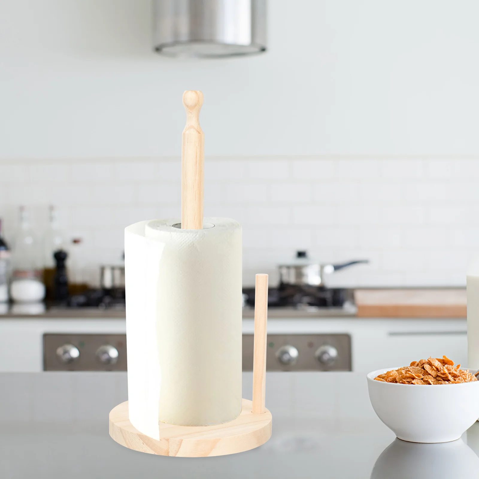 

1pcs Vertical Roll Paper Holder Wooden Kitchen Towel Stand For Countertop Bathroom Office Farmhouse Storage Rack Paper Towel