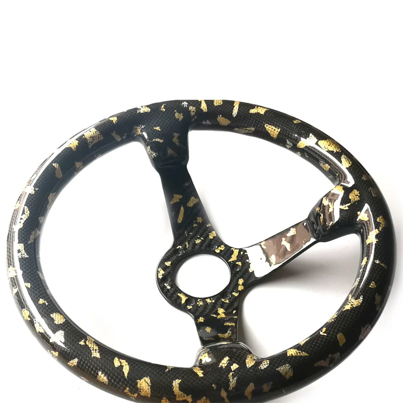 3K Plain Glossy Carbon Fiber Racing Car Steering Wheel With 24k Golden Sheets OD350mmxID287mmXH70mm