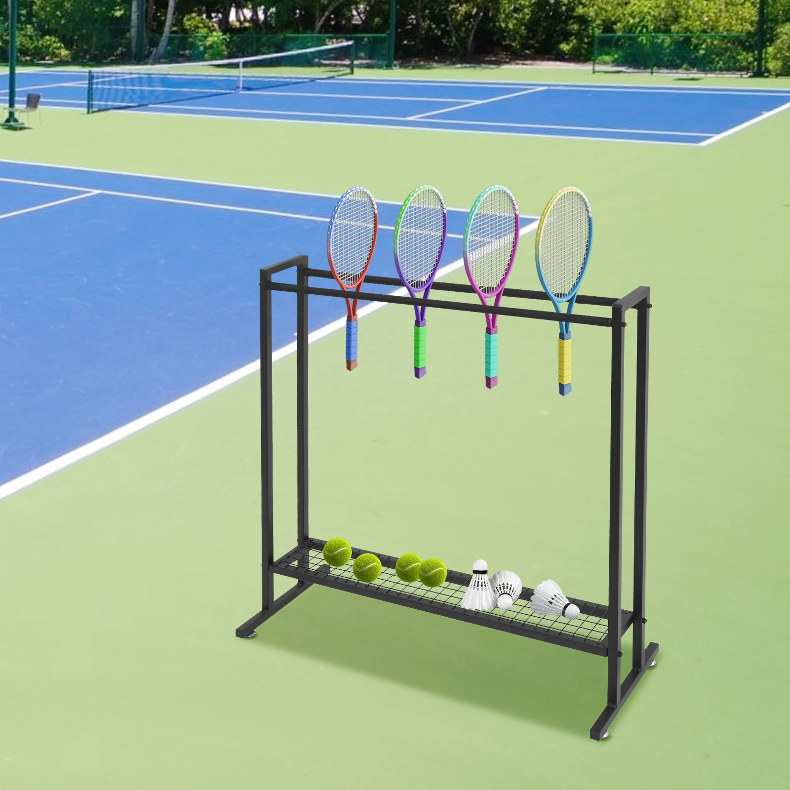 

Racket Storage Rack 20 PCS Capacity Badminton/Tennis Racket Holder Carbon Steel 29.5*11.8*35.4in Racket Professional Rack