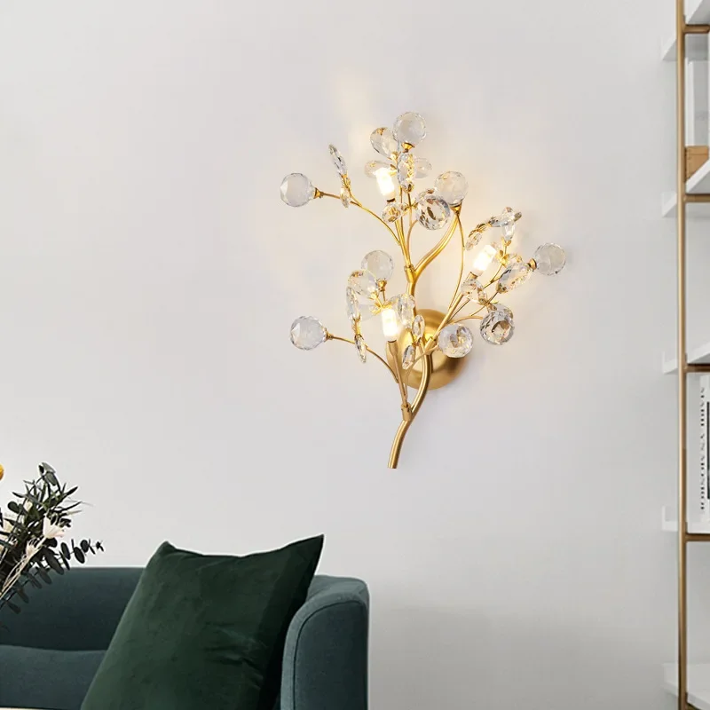 Light luxury European crystal bedroom bedside wall lamp French creative branch glass aisle corridor designer mirror headlamp