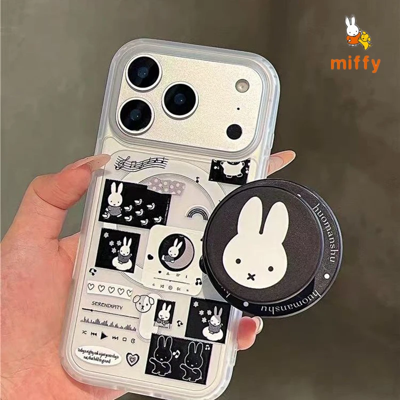 

Милый чехол для телефона Miffy, совместимый с iPhone 17, 16, 15, 14, серия Dark, с магнитным держателем, высококачественный, противоударный, подарок для девушки