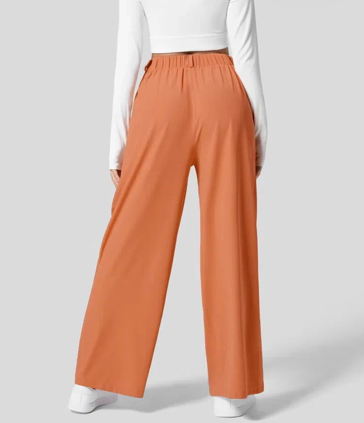 Damenhose, karierte, figurbetonte Hose mit weitem Bein und Taschen, hochtaillierte, lässige, figurbetonte Hose mit weitem Bein für Damen. – Detail 14