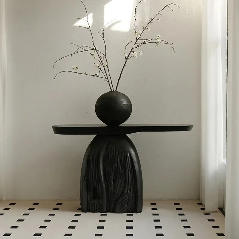 

Designer Solid Wood Console Table Simple Creative Retro Console Tables for Hallway for Coffee Shop Special-shaped Storage Tables