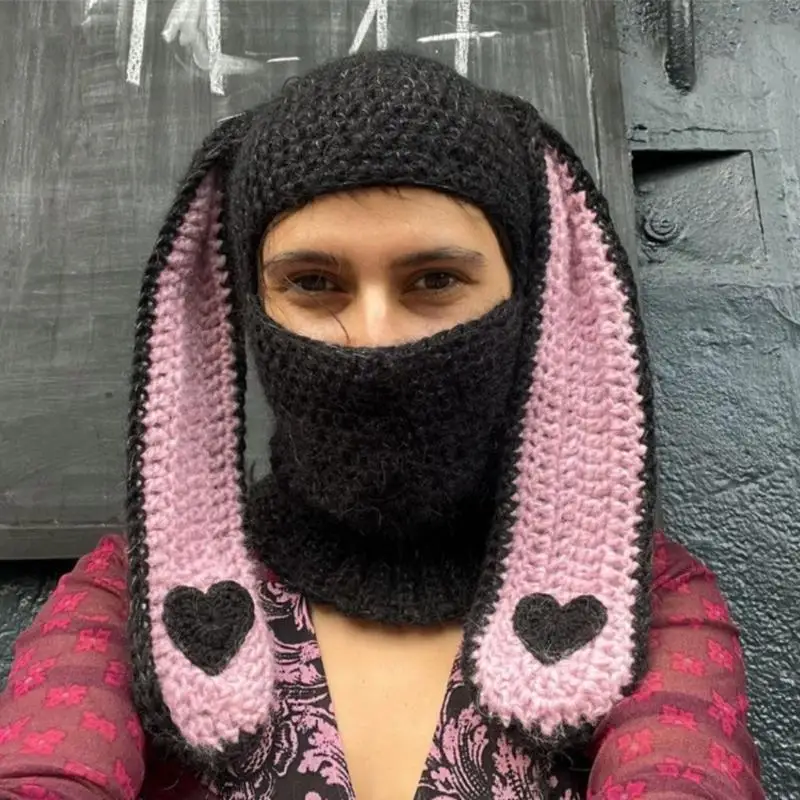 레이디 따뜻한 모자 대형 토끼 귀 모자 발라클라바 모자 여성 의류 액세서리 F3MD