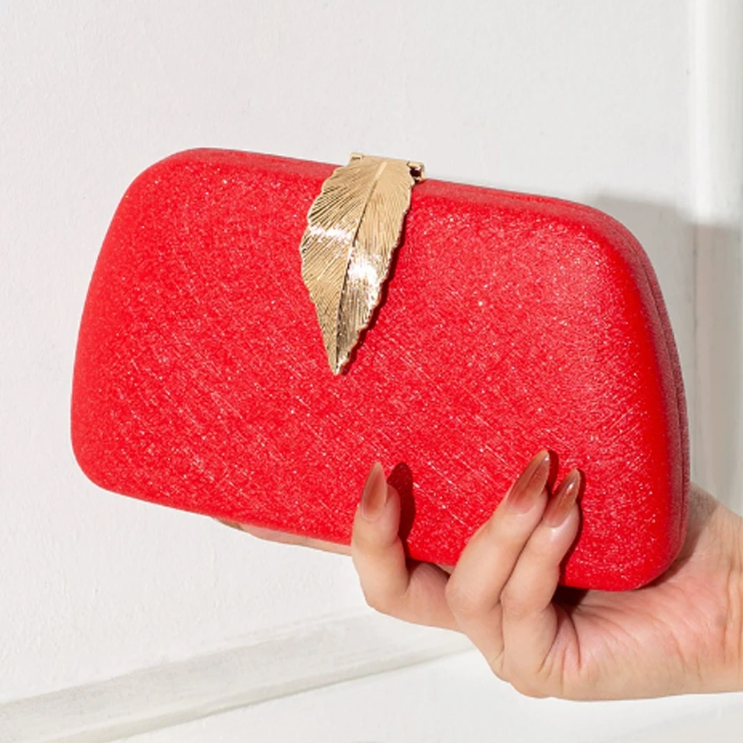 

New Women Handbag with Metal Leaf Lid High End Banquet Bag Evening Party Bag Clutch Bag