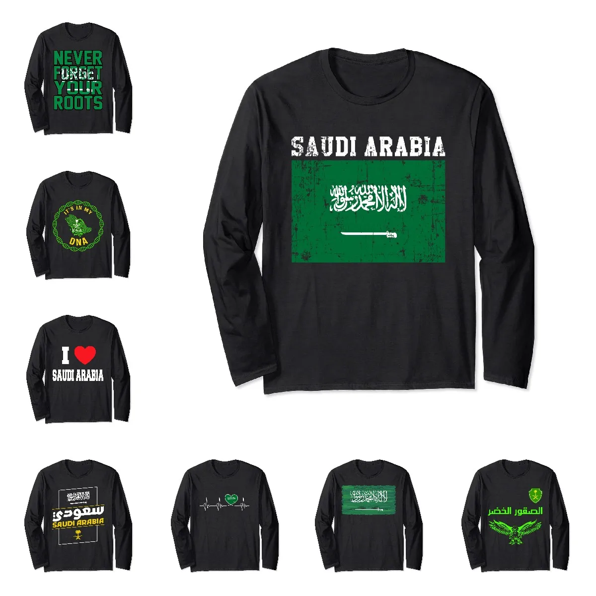 Saudi Arabia SA SAU Country Flag 100% Cotton RU Long Sleeve T Shirt Men Women Unisex T-Shirt LS Tops 100% Cotton Tees