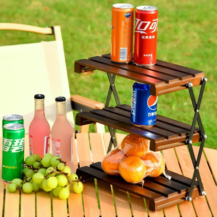 

Source factory outdoor strict selection, rack, three-layer metal dining table storage rack, foldable coffee storage rack