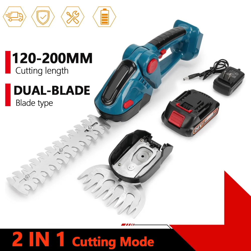 Cortasetos eléctrico 2 en 1 de 200 mm, cortacésped manual para el hogar, tijeras de jardín, herramienta eléctrica para batería Makita de 18 V