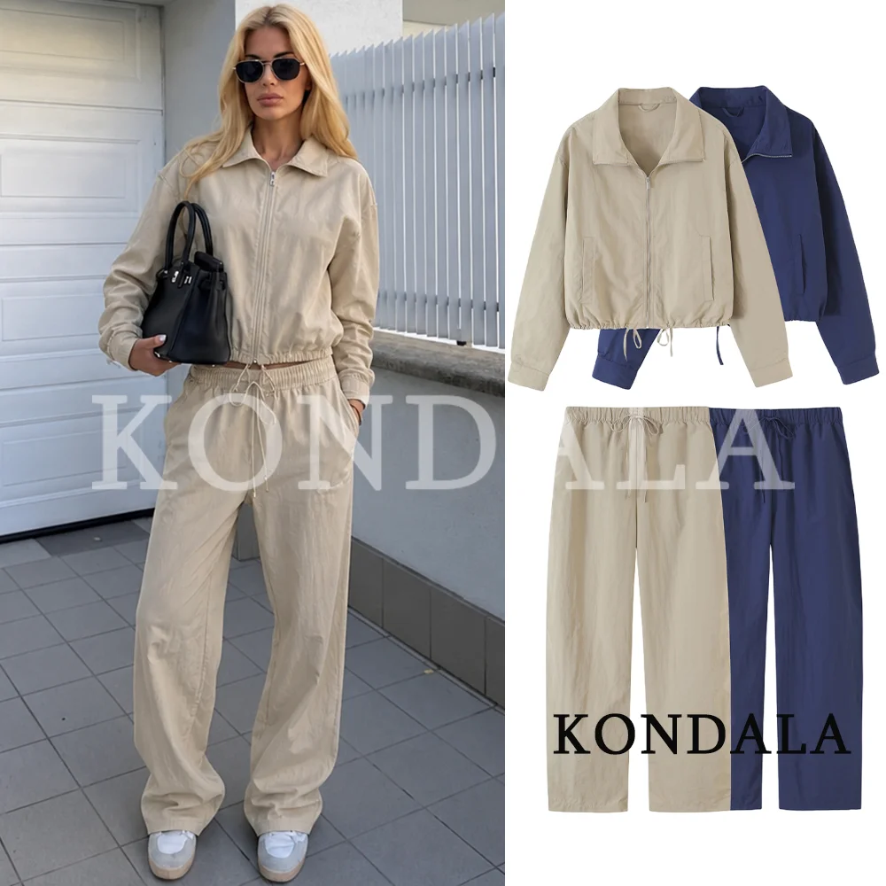 KONDALA Damen Herbst Casual Chic Trainingsanzug, Jacke mit Reißverschluss und verstellbarer Taille, Hose mit Kordelzug, 2026 Herbst Trendiges Hosenset – Detail 3