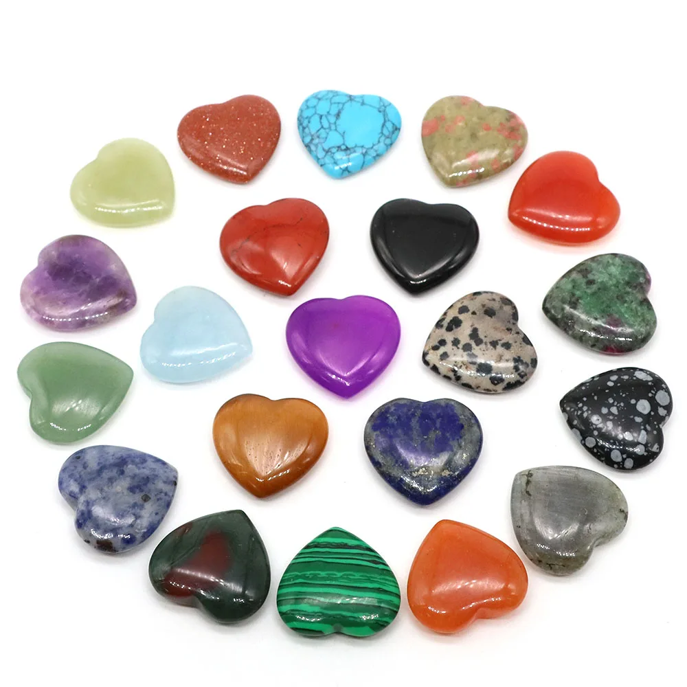 

20mm Natural Stone Heart Shape Crystals Amethyst Rose Quartz Agate Reiki Healing Gemstone Love Pocket Gift Home Decoration