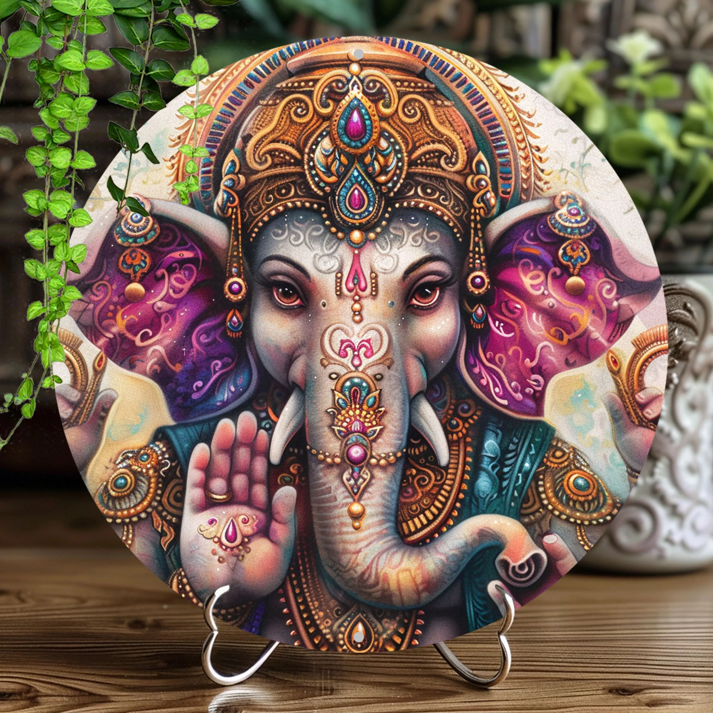 

Elephant God Inspired Round Aluminum Wall Art Sign – Classic Style, HD Print Aluminium Decorative Plaque for Home, Office, Bar