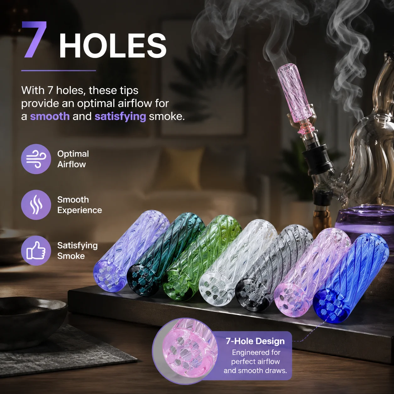 5Pcs Mini Glass Cigaret Pipe Filter Tips Round Mouth for Dry Herb Tobacco Rolling With 7 Holes Cigarette Glass Tool 7/8/12mm view 2