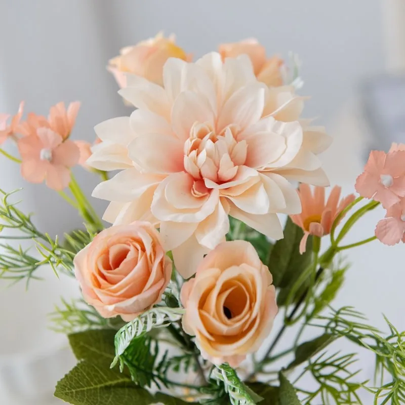 1/5PCS Dahlie Kleine Rosen Kombination Künstliche Blumen Festival Girlande Hochzeit Hause Balkon Dekoration Fotografie Requisiten Diy – Detail 6
