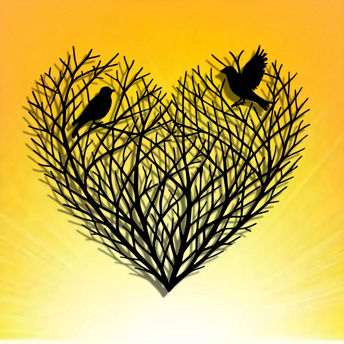 Romantic Love Birds Heart Iron Wall Art 15.75 Inch Laser Cut Tree Branch Metal Sculpture Home Patio Balcony Housewarming Gift