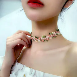 Multi Colours Girl Lace Gothic Choker for Women Sexy Fashion Peach Flower Blossoms Necklace Lady Neck Jewelry Accessories