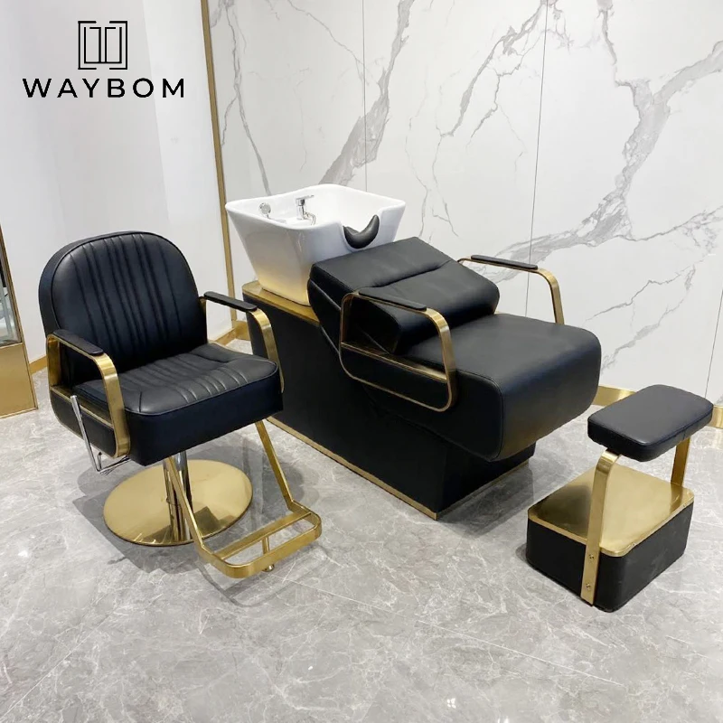 Modern black shampoo chairs shampoo bed hair salon washing chair salon furniture waterproof lay down washing salon shampoo chair