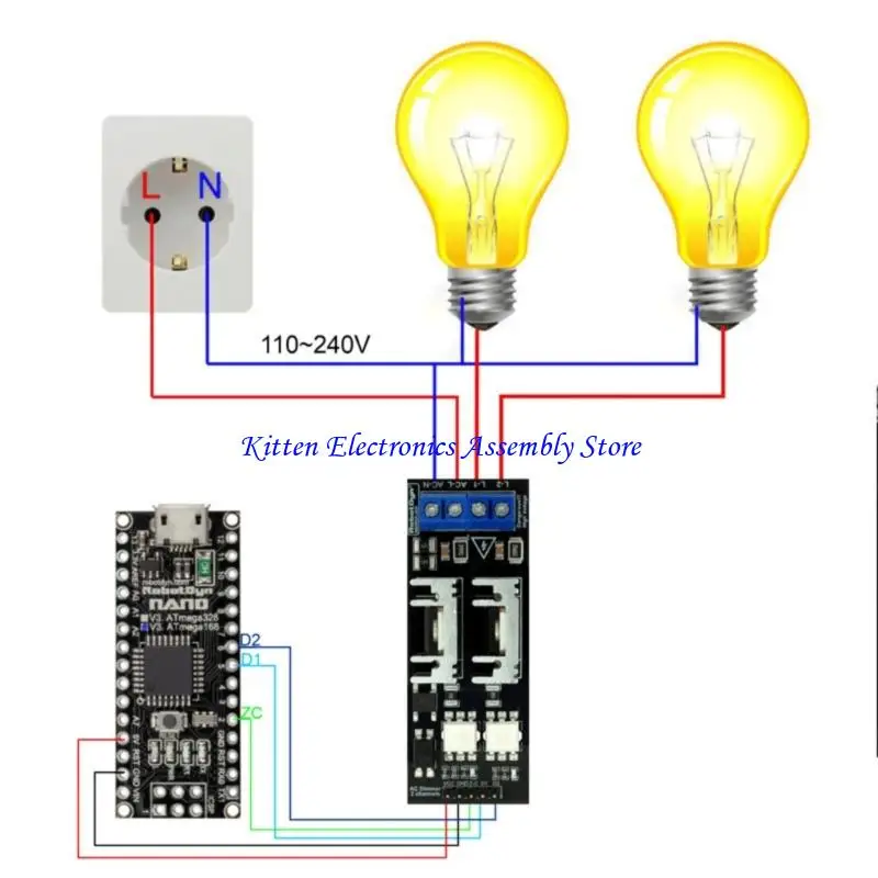 96GD AC Load Controller ضوء خافت مستقل 2CHANNEL 3.3V/5V LOGICS دعم لأتمتة المنزل ومشاريع DIY