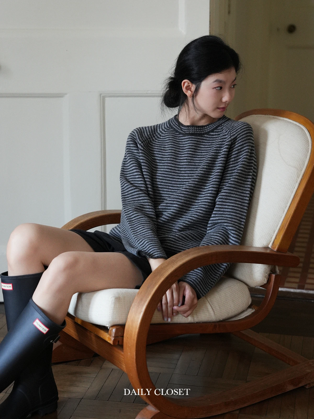 

Slim Fit Pure Wool Knit Sweater round Ne Striped Long Sve Casual Sle Women's Winter Warm Thiened Knitted Top