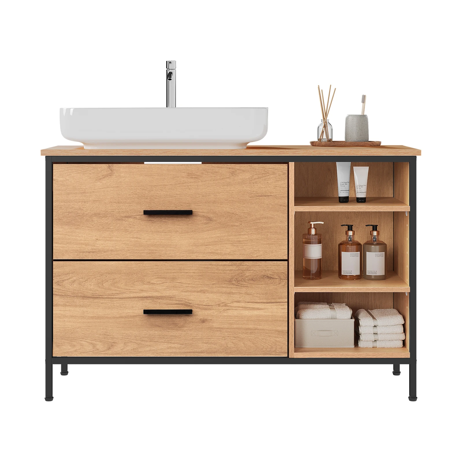 EUGAD Badezimmerschrank, Waschtischunterschrank mit 2 Schubladen, 3 Fächern, 90 x 60 x 30 cm, WC-Waschbecken, Aufbewahrungsorganisator, Toilettenmöbel