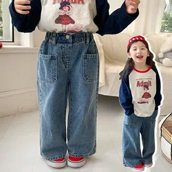 wide leg jeans kids jeans for girls blue jeans Casual trousers girls pants butterfly jeans girls clothes 2 3 4 5 6 7 8 years old