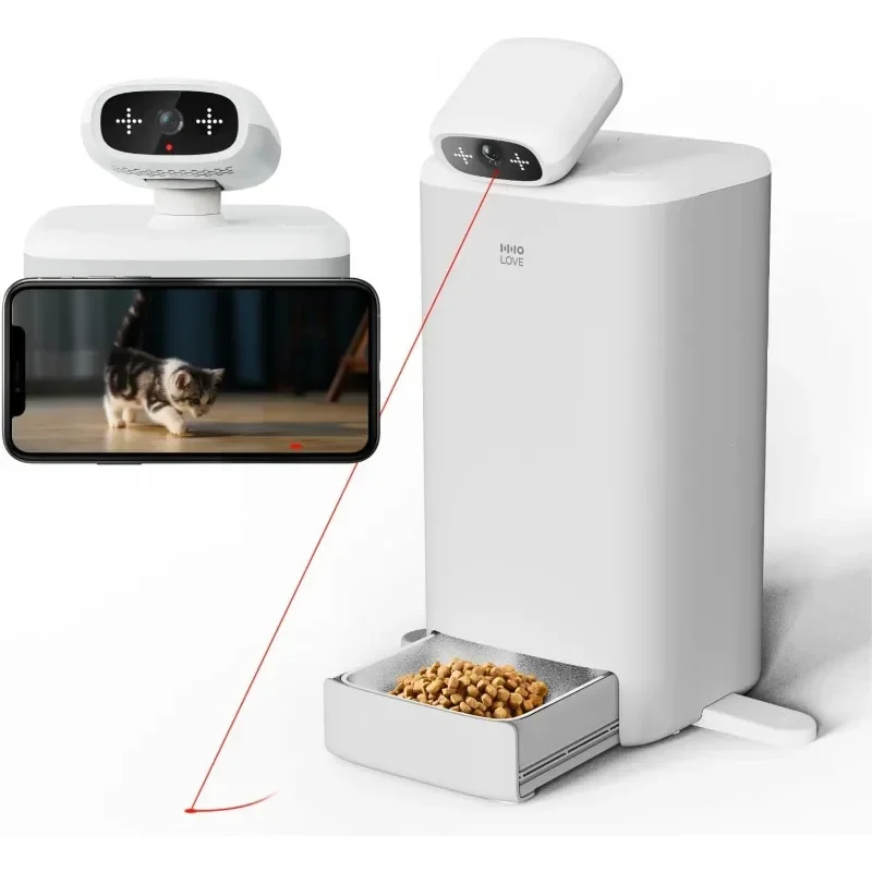 Cat Camera 360° View, Pet Camera with Cat Feeder, Remote Feeding App Control, Two-Way Audio, Smart Feeder