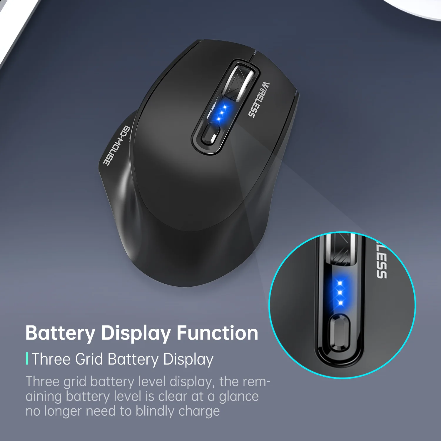 Tri-mode Ergonomics Mouse Rechageable Wired+2.4G+BT 6400DPI Power Display USB Type-C Dual Connector Low Noise Button Office Use