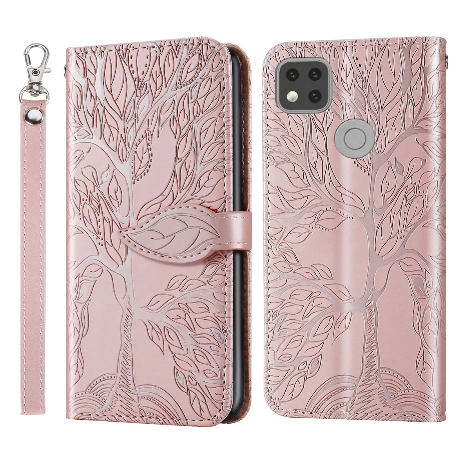 

For Redmi 9C case, Tree of Life leather case with card slot, clamshell leather case