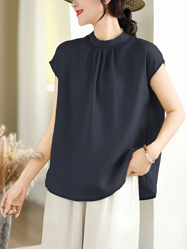 كتان غير رسمي ort Sve irt المرأة فضفاضة تناسب التخسيس الصيف جديد Sle لون نقي تنوعا العلوي المرأة