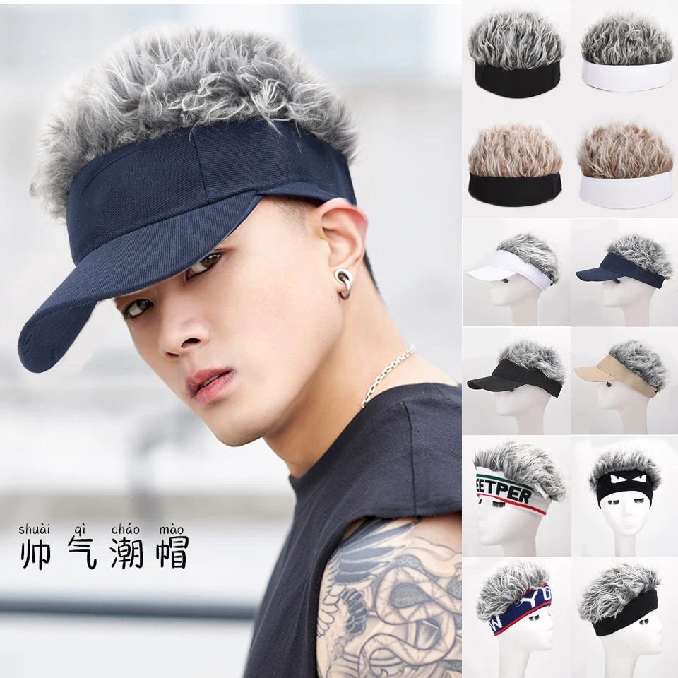 

【Spot multicolor】Handsome Simulation Wig Hat Retro Borderless Hip-hop Street Hooded Cap Men spoof beanie melon leather landlord