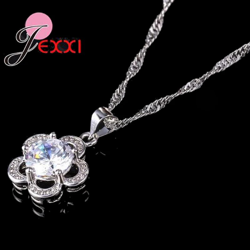 Vintage Antique 925 Sterling Silver Flower Cubic Zirconia Necklace And Earrings Women's Jewelry Sets Anniversary Gift