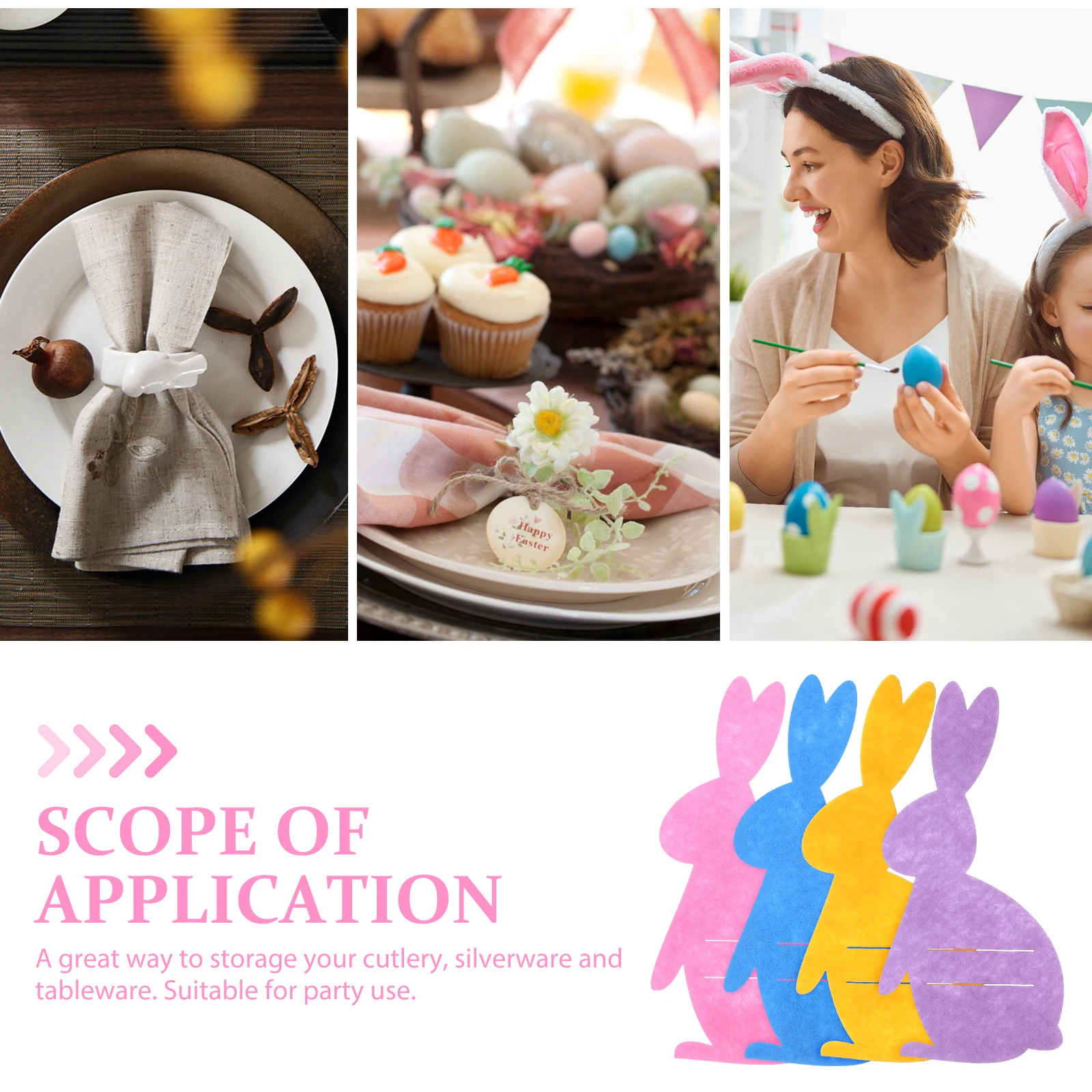 

4 Pcs Rabbit Tableware Set Holders Cutlery Pockets Bunny Shape Bag Fork Bags Dining Cloth Banquet